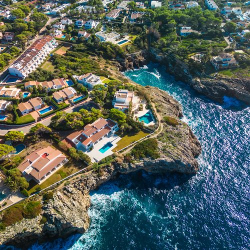 Aerial drone view of Torre del Ram, Manorca, Spain